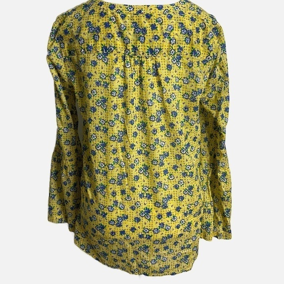 TALBOTS Yellow Spring Floral Cotton Bell Sleeve Blouse - Picture 2 of 10